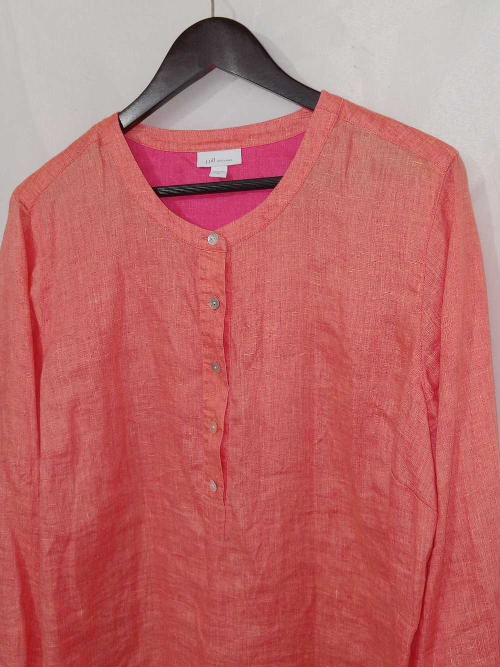 J Jill Love Linen Top XL Coral Pink Orange Button Front Lagenlook Coastal Resort - Picture 2 of 10